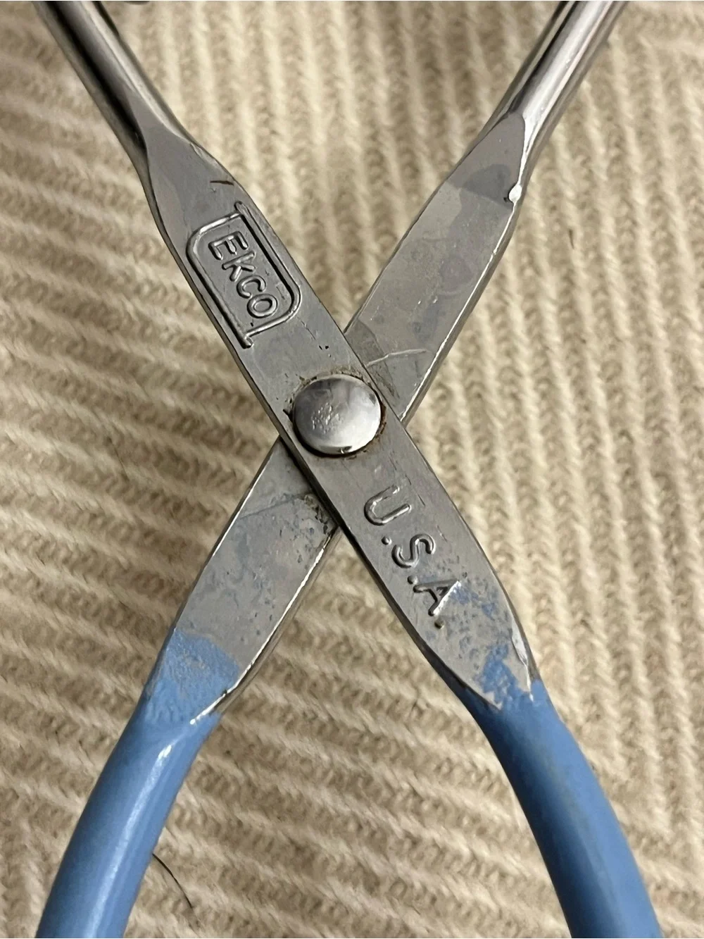EKCO vintage kitchen tongs Blue & Silver 8 in Made in the USA